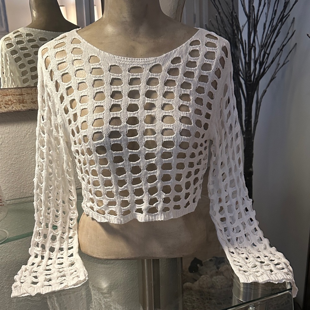 Cream Crochet Knit Crop Top